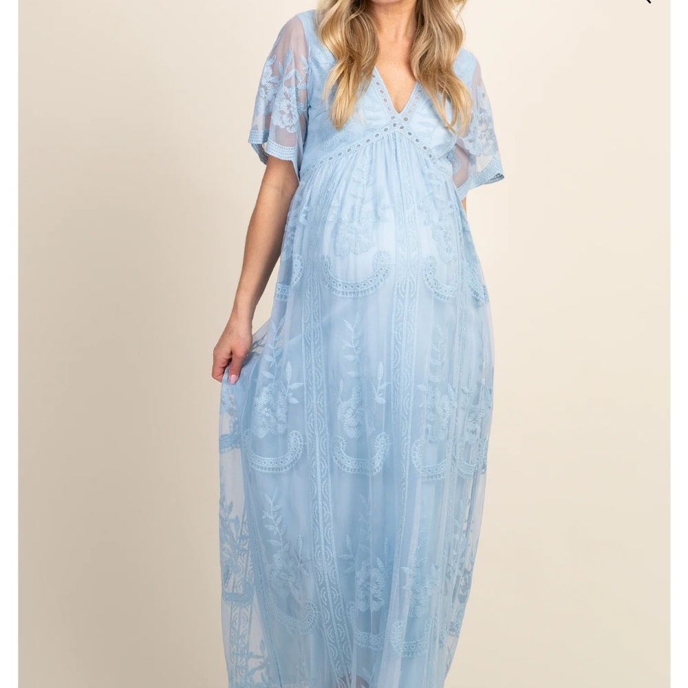 Pinkblush Light Blue Lace Maxi Dress